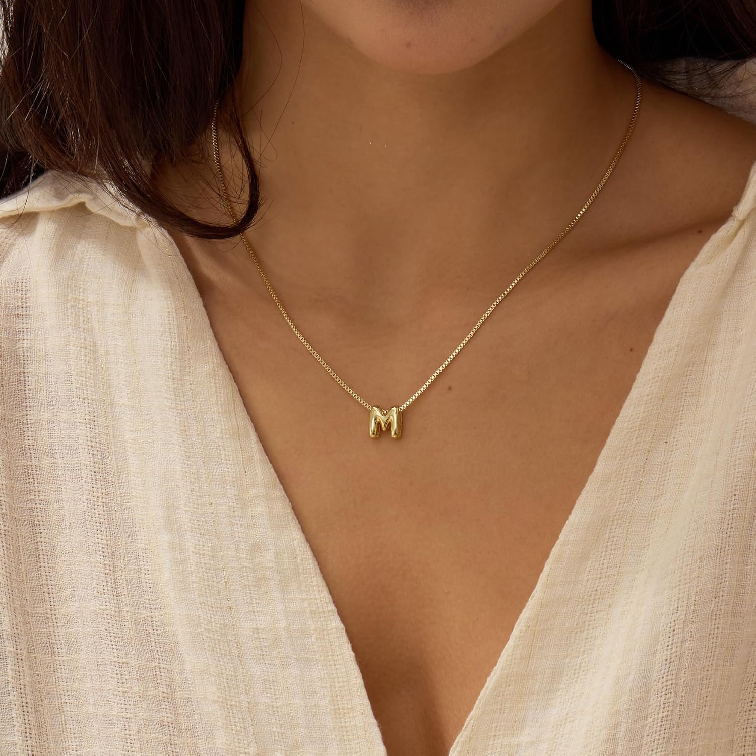 Bubble Letter Necklaces for Women, 14K Gold Plated Letter Necklace, Dainty Gold Initial Necklaces for Women Personalized Bubble Pendant Name Necklace, Trendy Gold Jewelry - Image 4